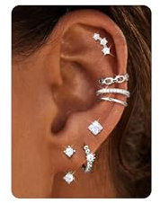 DOCHAIS 7 Paar Ohrringe Silber 925 Stecker Set Damen 18 Karat Vergoldet Ohrstecker Creolen Ohrringe Silber Set mit Ear Cuff Fake Piercing Helix Knorpel Tragus Conch Piercings Ohr Ohrring Ohne Ohrloch