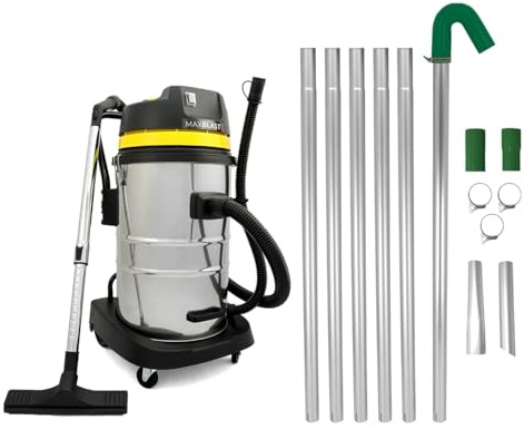 Gutter Cleaning System 50L Wet & Dry Hoover & 24ft Gutter Vacuum Pole Kit Long Reach Drain Pipe Sucker 1.2m - 7.2m 51mm Diameter Aluminium Nozzles 1400w Motor Industrial 1.5m Hose 9m Cable
