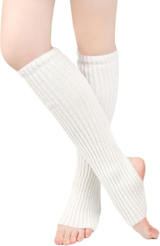 FangBoJie Damen Mädchen Ballettstulpen mit Fersenloch, Leg Warmers, Tanzen Stulpen Beinwärmer Ballett Yoga Stulpen Legwarmer Beinstulpen, Einheitsgröße (Weiß)