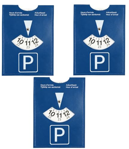 3 PCS Luxuriöse Parkscheibe aus weichem Kunstleder, Blau, Soft-Touch Design, geeignet für alle Fahrzeuge in Europa. Mit langlebigem Material, für PKW, Motorrad und Wohnmobil, Maße: 10 x 13,5 cm