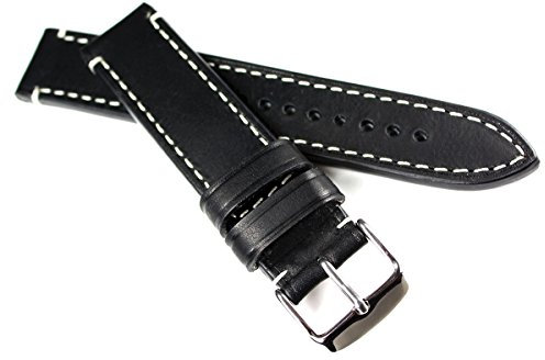 20mm RIOS1931 kräftiges Rindsleder Military Style Armband Retro Look Schwarz Weiße Naht Militär Marine Fliegerband CT 20/20mm