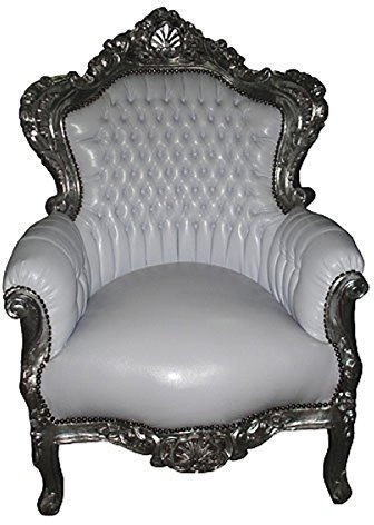 Casa Padrino Barock Sessel King Weiß/Silber 85 x 85 x H. 120 cm - Antik Stil Sessel