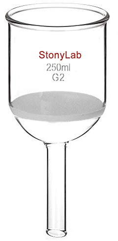 StonyLab Imbuto Filtrante Buchner in Vetro Borosilicato con Fritta Media (G2), Diametro Interno 76mm, Profondità 80mm (250 mL)