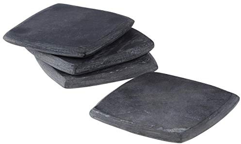 Square Coasters, Marble, Dark Grey, Set of 4