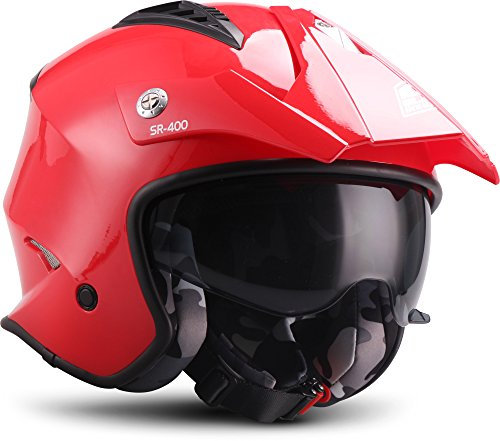 SOXON® SR-400 Mono „Red“ · Jet-Helm · Motorrad-Helm Roller-Helm Scooter-Helm Moped Mofa-Helm Chopper Retro Vespa Vintage Pilot · ECE 22.05 Sonnenvisier Schnellverschluss Tasche L (59-60cm)