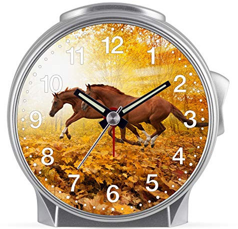 Eurotime Kinder Wecker für Mädchen mit Pferde-Motiv, Kunststoffgehäuse und Kunststoffglas, geräuscharmer Wecker, kein Ticken, mit Licht und Weckwiederholung, 29623-07