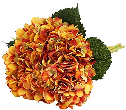 Tifuly Artificial Hydrangea Flower, 5 PCS Ramos de hortensias de Seda de Tallo Largo para Bodas, hogar, Hotel, decoración de Fiestas, centros de Mesa(Naranja Vintage)