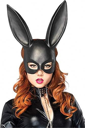 Ulalaza Frauen Hasenmaske Kostüm Schwarzes Kaninchen Halbmaske für Halloween Ostern Maskerade Zubehör