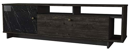Alphamoebel 5071 Artem Wohnwand TV Lowboard Tisch Fernsehtisch Board für Wohnzimmer, Holz, Rebab Braun Dunkelgrau, Marmoroptik, mit Türen, viel Stauraum, Designerschrank, 140 x 47.4 x 34.8 cm
