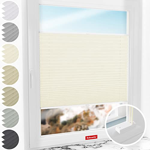 Schuette® Plissee nach Maß mit Bohren ● Dolomite Kollektion: Vanilla Sky (Beige) ● 100-109 x 80-99cm (Breite x Höhe) ● Suprafix Faltrollo Befestigung ● Bequeme Rollo