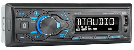 JENSEN MPR210 7-Character LCD Single DIN Car Stereo Radio | Bluetooth Hands Free Calling & Music Streaming | Push to Talk Assistant | AM/FM Radio | USB Playback & Charging | Not a CD