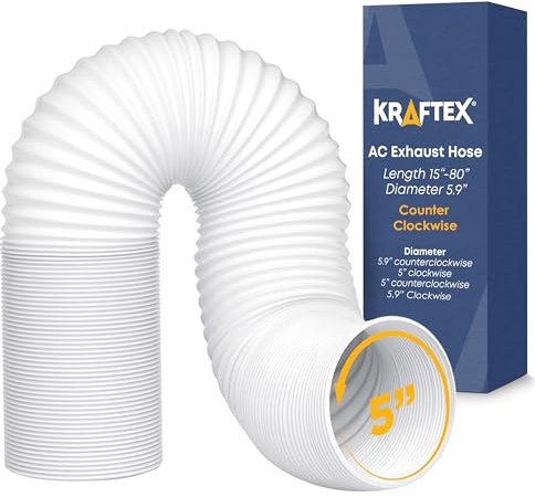 Kraftex Air Conditioner Hose Portable Exhaust Vent with 5 Diameter, Anti-Clockwise Thread & Length up to 80. Compatible with LG, Delonghi and Other Portable Air Conditioners to Save Energy