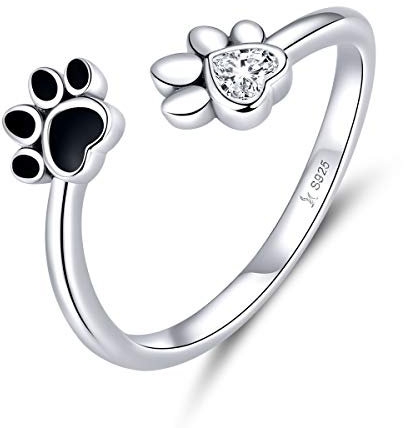 Sterling Silber Damen Ring Dog Paw Print Verstellbare Finger Open Daumenringe für Mädchen Anti-Allergie-Schmuck