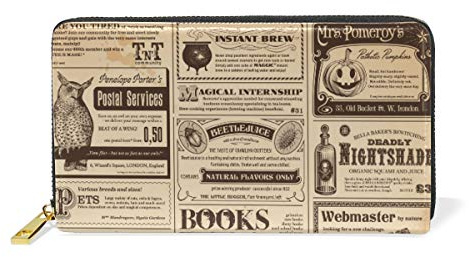 GIGIJY Vintage Halloween Zeitung Geldbörse Multi Kreditkartenhalter Tasche für Frauen Echtes Leder Reißverschluss Lange Geldbörse, multi, Einheitsgröße