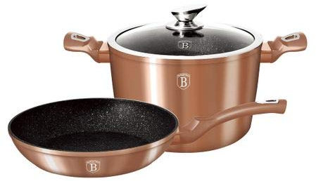 Ertex 3.Teilig Kochtopfset Induktion Pfannen-Set Topf-Set Aluguss Töpfe Antihaftbeschichtung Marmor Kochtopf Set (Rosegold 3.TLG BH-1281N)