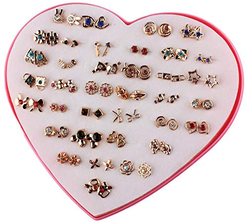 POFET 36 Paar Ohrstecker mit herzförmiger Geschenkbox, hypoallergene Ohrringe für Mädchen und Frauen, buntes Ohrstecker-Schmuck-Set, mehrere Größen und Muster PAB12255