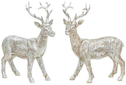 B2S BACK2SEASON Rentier Paar Nilan stehend Silber edel Weihnachtsdeko Dekoration Kunststein 2er Set