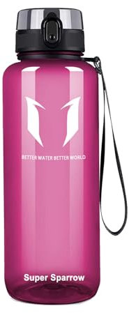 Super Sparrow Botella de Agua Deportiva - 1500ml - Sin BPA (Transparente- Fucsia)