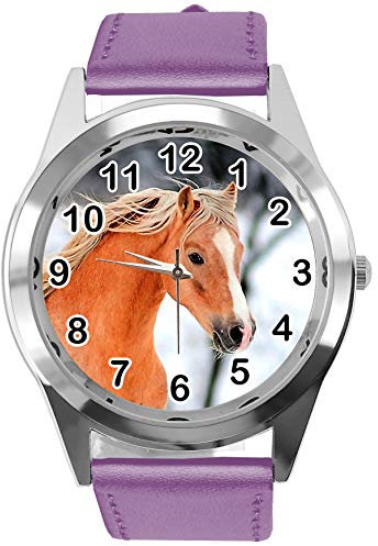 TAPORT® Lila Leder Runde Uhr für schöne Pferdefans, violett, Armband