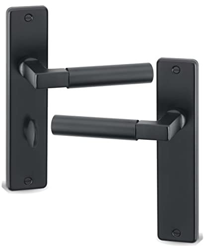 URFIC Lever Bathroom Door Handle. Black Colour Nickel Finish. Set of 2 Lever Lock Handles. Ebony Black Finish. 18.3 cm x 4 cm