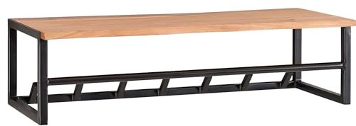 FineBuy Design Wandgarderobe Akazie Massivholz/Metall 80x22x33 cm, Hakenleiste mit Ablage und Kleiderstange, Flurgarderobe Garderobe Wand Holz