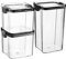 Argon Tableware 3 Piece Food Storage Containers Set - Plastic Kitchen Pantry Organiser Jars - Clip Lid - 2 Sizes - Black