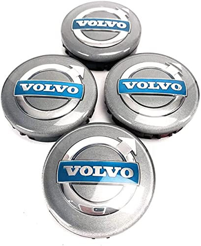 LOOFSAF Radnabenkappen für Volvo XC C70 S40 V50 S60 V60 V70 S80, 4 Stück, 64mm, Kunststoff, Schwarz, Silber, ABS, Bolt-On