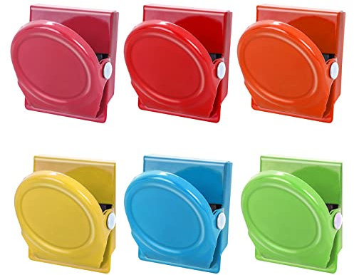 Molain 6Pcs Magnetic Metal Clips, 30mm Colored Fridge Magnets Clips, Whiteboard Magnets, Metal Hinge Clips, Mini Picture Clips for Home, School and Office Supplies (6 Colors)