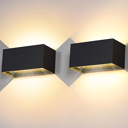 Kingwei 2 Stücke LED Wandleuchten Innen/Aussen 20W Auf und ab Einstellbarer Wandlampen 3000K Warmweiß Aussenlampe IP65 Wasserdichte Wandbeleuchtung (Schwarz)