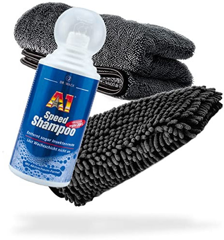 detailmate Auto Wasch- und Trockenset: Dr. Wack A1 Speed Shampoo 500ml + Chenille Waschhandschuh + Trockentuch 1000 GSM - Für die ideale Autowäsche