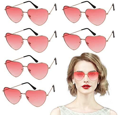 YOLOUP 6 Pcs Herz Sonnenbrille Hippie Brille Kostüm Retro Herzbrille Hippie Gläser Rosa Partybrille Zubehör für Herren Damen 60er 70er 80er 90er Kostümparty Party Foto Karneval Accessoires