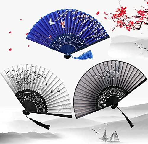 3pcs Abanicos de Mano Mujer Boda Plegables, Abanicos Plegables portátil Abanico de Mano,Ventilador de Mano de Estilo Chino con borlas,para Invitados Fiesta Regalo Recuerdo Detalle Regalo cumpleaños