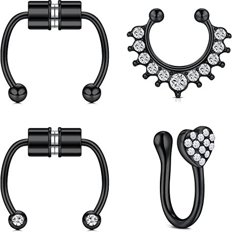 AceFun Fake Nose Ring gefälschter Septum Faux Nasenring Septum Hufeisenförmiger falscher Nasen schwarzer Clip auf Nasenringen für Damen und Herren