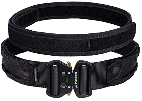 IDOGEAR 2 Zoll Taktischer Gürtel Combat Schnellverschlussschnalle Rigger Gürtel im Militärstil Molle Strapazierfähiges Gurtsystem 2 Zoll Außengurt und 1,75 Innengurtset (Black, Medium)