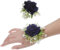 Set di bouquet e fiore all'occhiello, 2 pezzi, bouquet da polso con rosa artificiale, per matrimoni, damigelle d'onore, corpetto da polso, corpetto decorativo (blu scuro)