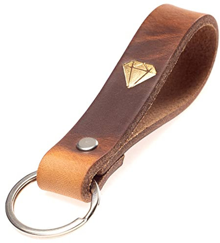 ELBERCRAFT® Schlüsselanhänger Leder DIAMANT der Schlüssel Organizer für deine Schlüsseltasche keychain made in Germany braun Gravur gold