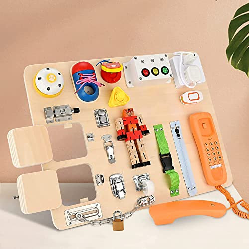 Do-Electr Busy Board, Motorikwand, 20-In-1-Activity Holzspielzeug Motorikspielzeug 2 Jahre Beschäftigtes Board für Kleinkinder Basic Motor Skills Sensorisches Spielzeug Hausreisegeschenk