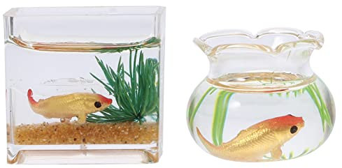 NUOBESTY 2pièces Bol De Poisson Miniature Verre Et Acrylique Décoration pour Maison De Poupée Accessoire De Scène Miniature