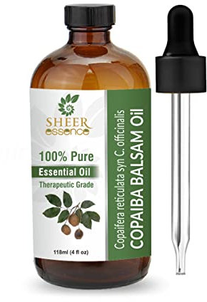 Sheer Essence Ätherische Öle, 118 ml, 100 % rein und natürlich, therapeutisches Öl, riesige 100 % Flüssigkeit, mit Premium-Glas-Pipette (Copaiba-Balsamöl)
