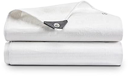 White Tarpaulin Waterproof Heavy duty 2.7m x 3.6m (Cut-Size) PE Plastic Tarp 110gsm Mediumweight Multipurpose Tarpaulin Sheet - Cover Garden Furniture Shed Market Stall (8.9ft x 11.8ft)
