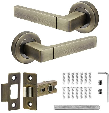 Decoranddecor Lumina Internal Square Door Handles Lever On 54mm Rose - Aluminium Antique Brass Latch Kit