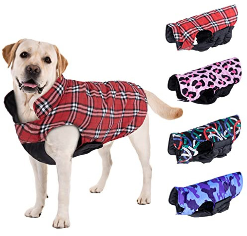 CuteBone Hunde-Wintermantel, Kaltwettermantel, Winddichte Hundejacke, wendbare Hundeweste, dick gepolstertes Futter, Haustierbekleidung für kleine, mittelgroße und große Hunde mit Leinenloch, GMF01S