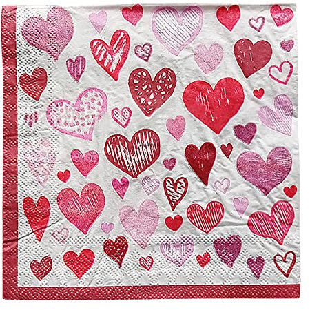 Ostern 20 STÜCKE Valentinstag Bunte Liebe Papierservietten Tischdekoration Herzdruck Servietten Hochzeitspapier (Pink, One Size)