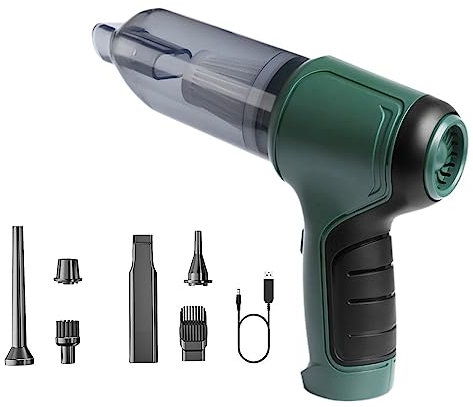 Aspirapolvere portatile e soffiatore senza fili, 12000 Pa, forte aspirazione 120 W ad alta potenza, aspirapolvere portatile ricaricabile per auto, computer, peli di animali domestici (verde)