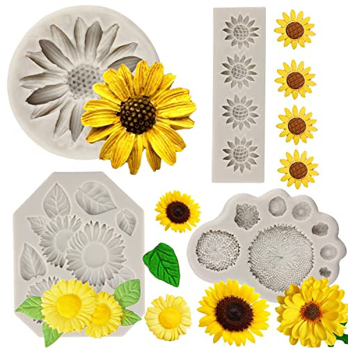 Sijiangmold Silikonform für Sonnenblumen-Staubblätter, Sonnenblumen-Motiv, zum Dekorieren von Süßigkeiten, Schokolade, Gummipaste, Modelliermasse, 4 Stück