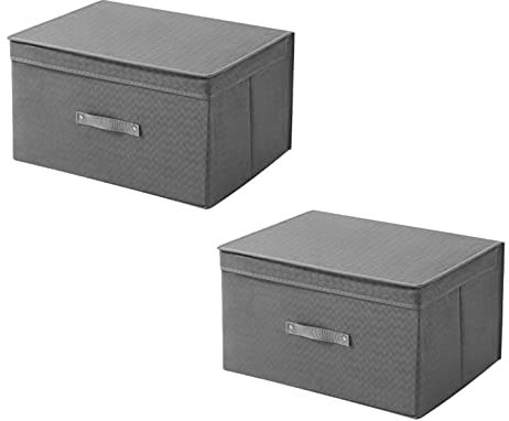 GREATOYAR Juego de 2 Cajas de Almacenamiento, Organizadores Plegables con Tapa, Cesta de Almacenamiento de Tela con Asas para Estanterías, Armarios, Habitación, y Oficina, 50x40x30, Gris