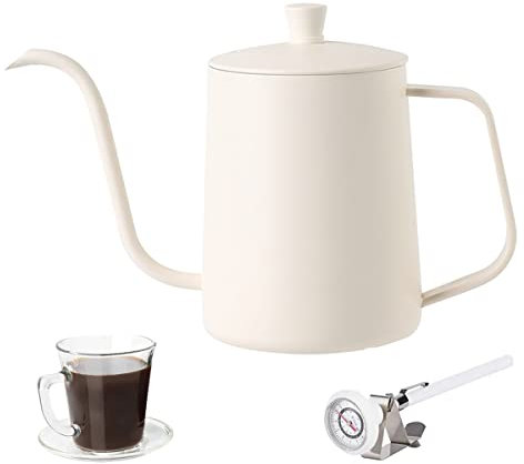 Long Narrow Spout Hand Drip Coffee Kettle Gooseneck Tea Pot,Barista Pour Control Design,Pour Over Coffee Kettle for Stove Top,Stainless Steel Gooseneck Kettle (Color : with Thermometer, Size : 350ml