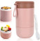 Udbrud Tazza di Muesli, 800ml Contenitore Termico per Alimenti con Cucchiaio e Coperchio 2 in 1 to-go Tazza da viaggio Muesli Colazione Yogurt Cup per Congelatore, Microonde e Lavastoviglie Rosa