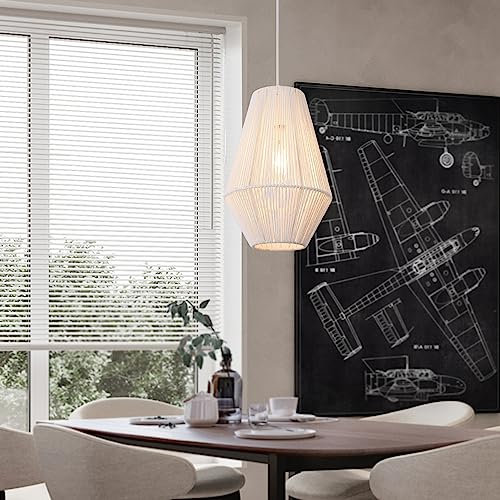 lux.pro Hängeleuchte Newtownabbey Hängelampe1-flammige Pendelleuchte Rustikal Seil-Lampenschirm E27 Höhenverstellbar für Wohnzimmer, Esszimmer Weiß