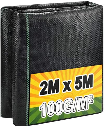 BoloShine Malla Antihierbas 2mx5m, Tela para Control de Maleza, Malla Sombreo Geotextil contra Malas Hierbas para Huerta Jardín Patios(Negro)